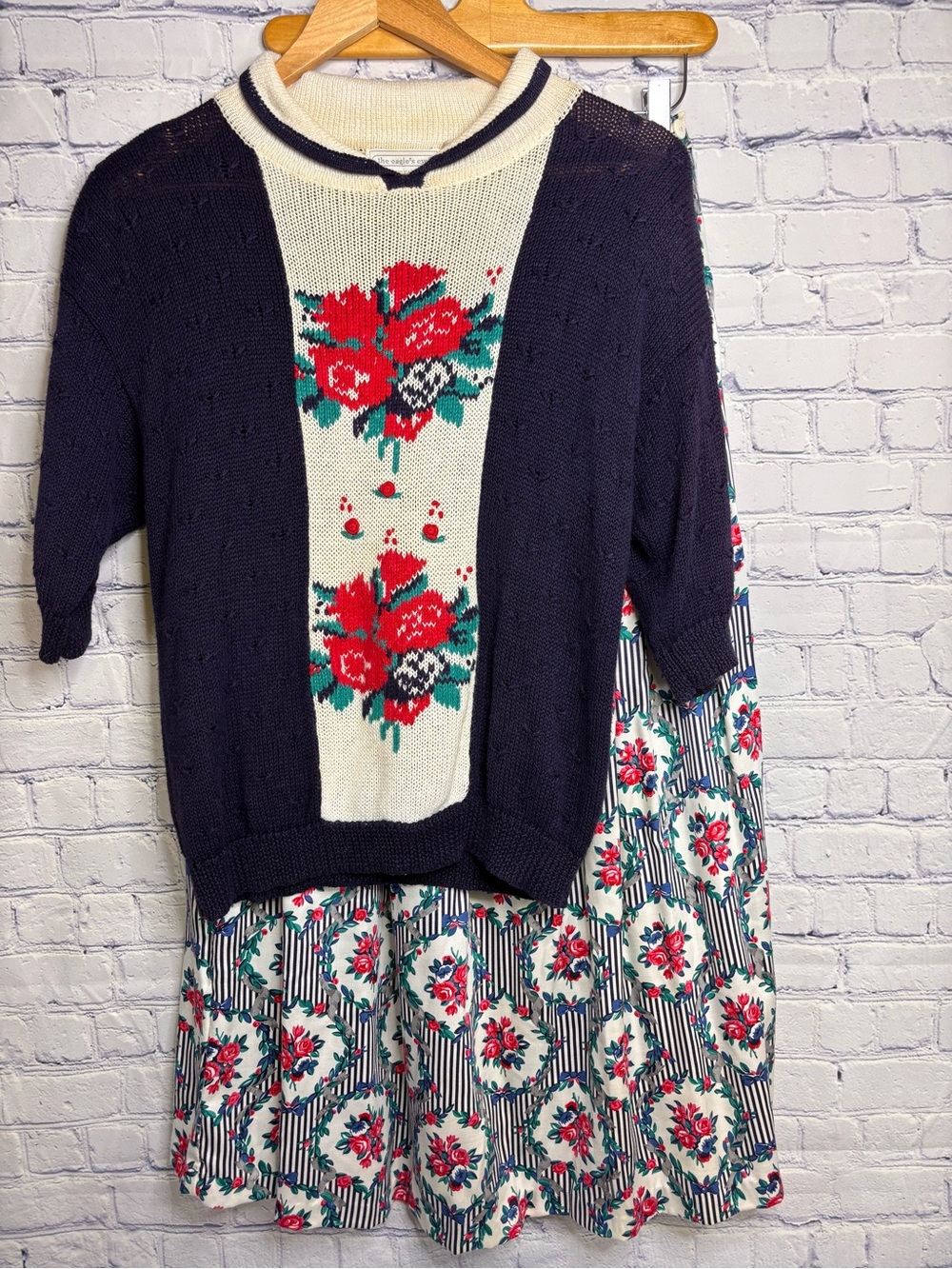 VINTAGE The Eagles Eye 1989 Floral Knit Cottagecore Sweater and Skirt SET S